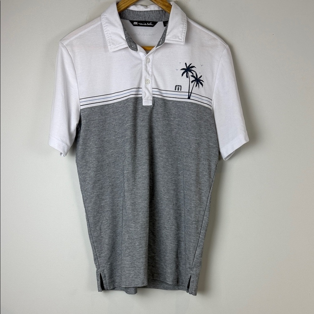 Travis Mathew Gray and White Polo with Palm Design